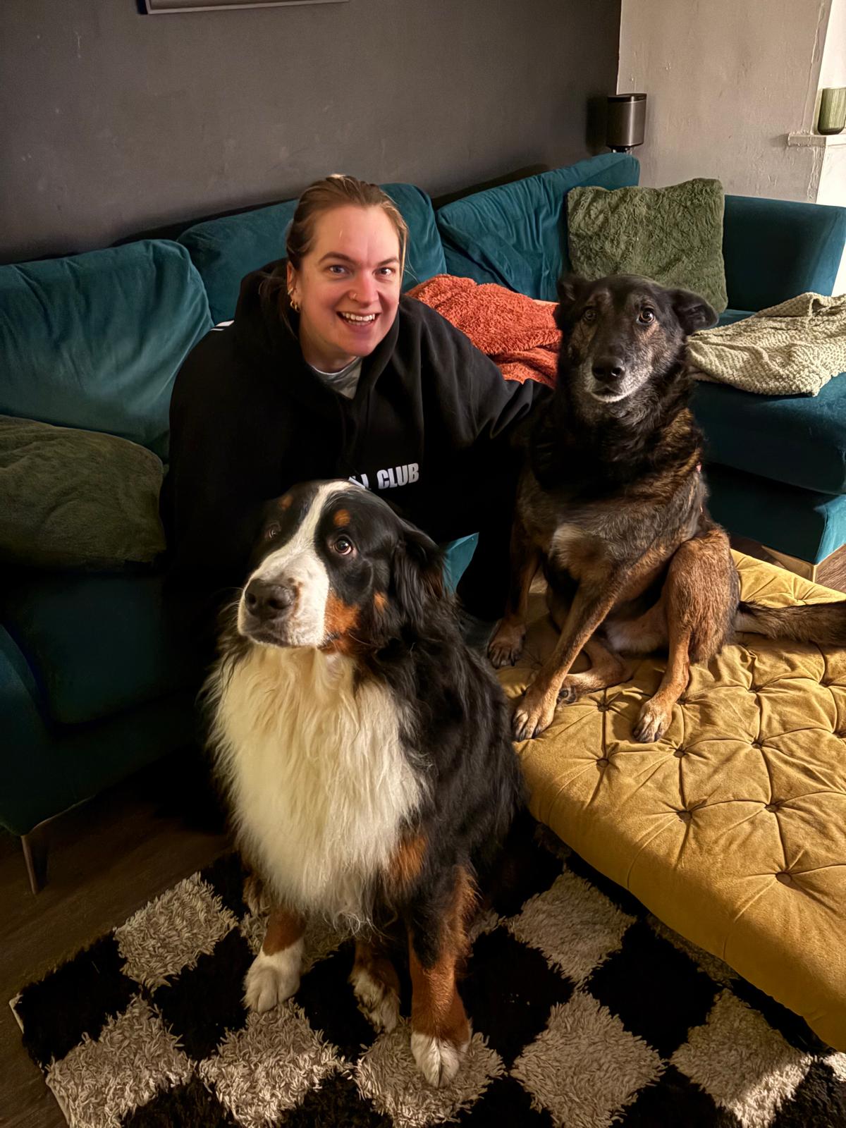 photo of Helen with two dogs